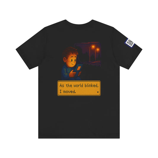 As the World Blinked – Nostalgic Pixel Art T-Shirt | Only in the Flicker Collection